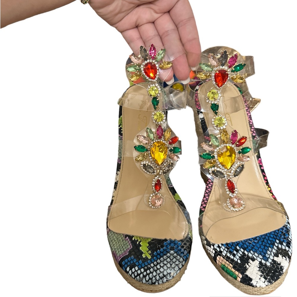Jeweled Wedge Sandals